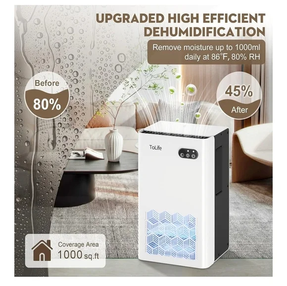 ToLife Dehumidifier for Home, 1000 sq.ft Dehumidifiers for Basement Bedroom Bath - Picture 2 of 7